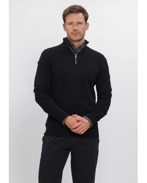 Profuomo Herren Pullover & Cardigans Pullover Half Zip New Wool Blend - Blau
