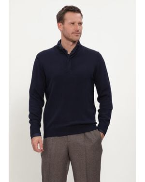 Stefano Lauran Herren Pullover & Cardigans Double Knit Zip - Blau