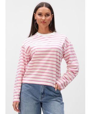 Catwalk Junkie Damen Pullover & Cardigans Striped Long Sleeve - Rot