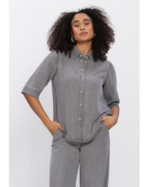 Object Damen Blusen Objframe 2/4 Re Denim Top - Grau