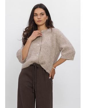 Second Female Damen Pullover & Cardigans Andrea Knit Rib Cardigan - Natur