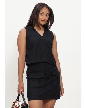 ROUGE EDIT Damen Tops & T-Shirts Rousummer S/L V-Neck Vest - Schwarz