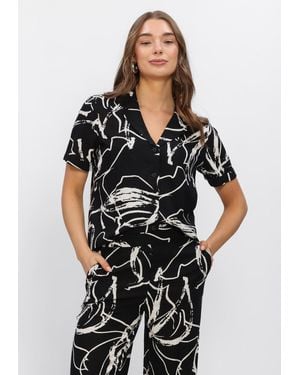 Object Damen Blusen Objsanne S/S Shirt Aop - Schwarz