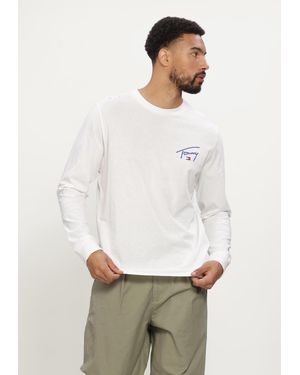 Tommy Hilfiger Herren Polos & T-Shirts Tjm Slim Signature Chest Tee Ls - Weiß