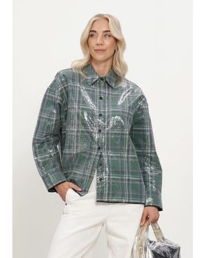 Alix The Label Damen Blusen Ladies Woven Sequins Check Blouse - Blau