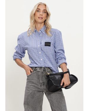 Haute L'Amitié Damen Blusen Contrast Color Check Shirt - Blau