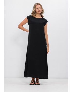 Jansen Amsterdam Damen Kleider Otis Jurk Cb 598 Colorblock Cap Sleeve Wide Neckline Long - Schwarz