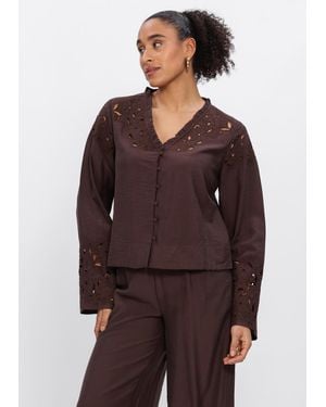 Object Damen Blusen Objlisa Yui L/S Re V-Neck Top - Braun