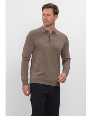 Profuomo Herren Pullover & Cardigans Polo Ls Extrafine Merino - Braun