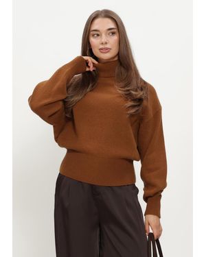 Selected Women Damen Pullover & Cardigans Slwellie Ls Knit Roll Neck - Braun