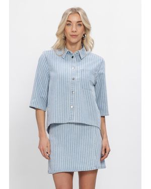Object Damen Blusen Objsanni 2/4 Re Denim Shirt - Blau