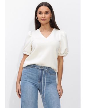 Object Damen Tops & T-Shirts Objandrea S/S Re V-Neck Top - Weiß