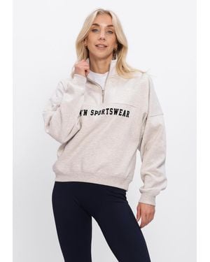 Aim'n Damen Pullover & Cardigans Varsity Sweat Half Zip - Weiß