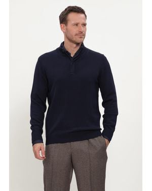 Stefano Lauran Herren Pullover & Cardigans Double Knit Zip - Blau