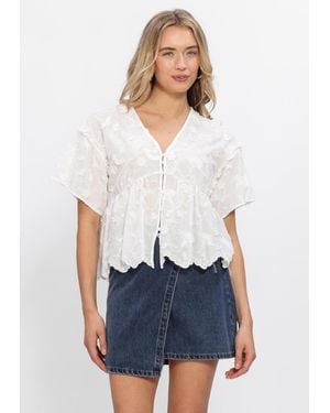 Object Damen Blusen Objlora S/S Re V/Neck Top - Weiß