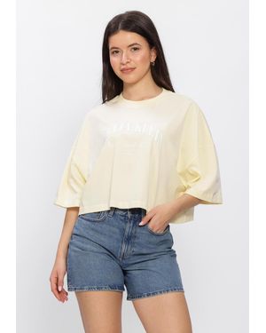 Calvin Klein Damen Tops & T-Shirts Ss Cropped Boxy Heritage Crest - Weiß