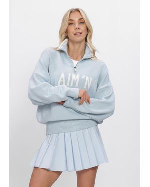 Aim'n Damen Pullover & Cardigans College Knitted Half Zip - Blau