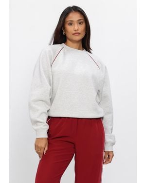 Catwalk Junkie Damen Pullover & Cardigans Graphic Sweater With Piping - Weiß