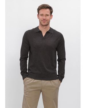 Profuomo Herren Pullover & Cardigans Polo Open Collar Ls Extrafine Merino - Grau