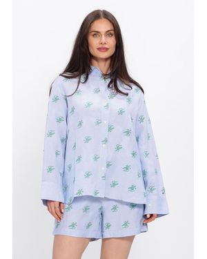 Tommy Hilfiger Damen Blusen Swimshop Linen Easy Fit - Blau