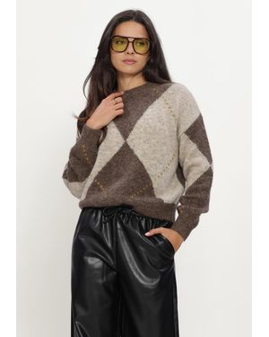 ROUGE EDIT Damen Pullover & Cardigans Rouargyle L/S O-Neck Knit - Mehrfarbig