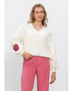 Ydence Damen Pullover & Cardigans Sweater Strawberry - Weiß