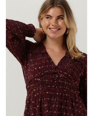 Scotch & Soda Minikleid Long Sleeved Lurex Jacquard Ruffle Dress With V-neck - Rot