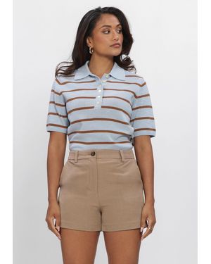 Modström Damen Tops & T-Shirts Malvamd Ss Stripe Polo - Blau