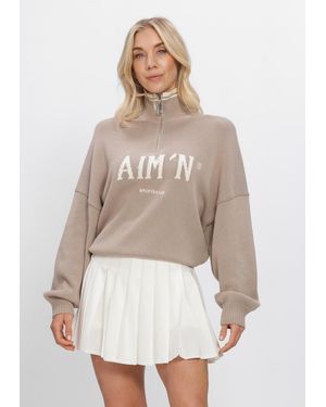 Aim'n Damen Pullover & Cardigans College Knitted Half Zip - Weiß
