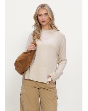 RUBY TUESDAY Damen Pullover & Cardigans Vallie Soft Round Neck Pullover High Border - Natur