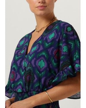 Alix The Label Minikleid Ladies Woven Ikat Fake Wrap Dress - Blau