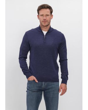 Profuomo Herren Pullover & Cardigans Pullover Half Zip Extrafine Merino - Blau