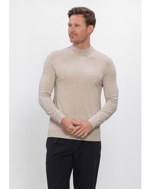 Profuomo Herren Pullover & Cardigans Pullover Mock Neck Extrafine Merino - Natur