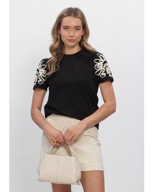 Object Damen Tops & T-Shirts Objcaroline Joana Ss Top E Div - Schwarz