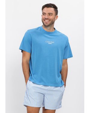 Calvin Klein Herren Polos & T-Shirts Ss 20S Acid Wash Graphic Crewnk - Blau