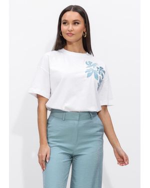 Jansen Amsterdam Damen Tops & T-Shirts Riley Shirt Co 184 Short Sleeve Wide Fit Satin Embroidery Flower - Weiß