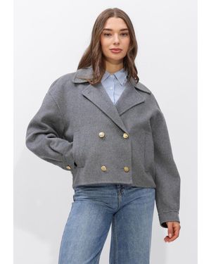 Tommy Hilfiger Damen Jacken Df Wool Button Peacoat - Grau