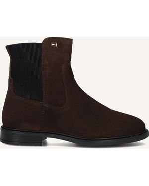 Tommy Hilfiger Damen Stiefeletten Enamel Flag Suede Ankle Chelsea - Schwarz
