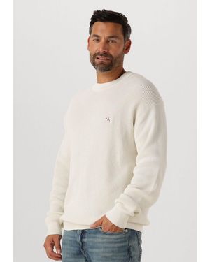 Calvin Klein Herren Pullover & Cardigans Ls Ez Cotton Waffle Crewnk Swtr 9 - Weiß