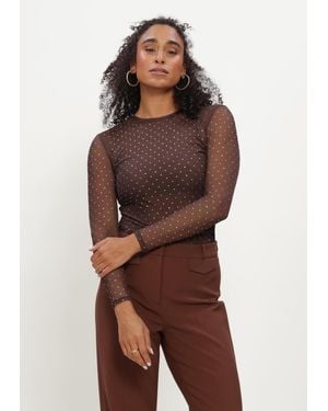 STUDIO AR Damen Tops & T-Shirts Ines Glitter Mesh - Braun
