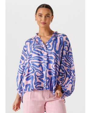 Pom Damen Blusen Blouse Waves Linen - Blau