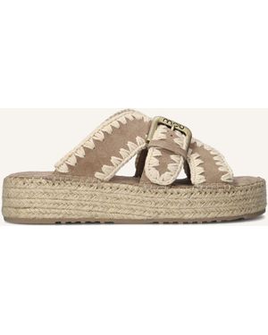 Mou Damen Pantoletten Jute Sandal - Schwarz