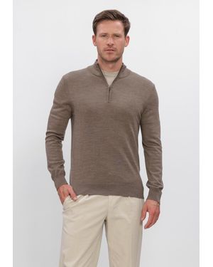 Profuomo Herren Pullover & Cardigans Pullover Half Zip Extrafine Merino - Braun