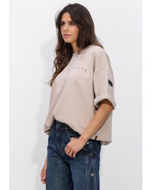 Haute L'Amitié Damen Pullover & Cardigans Maxi Split Ss Logo Sweat - Natur