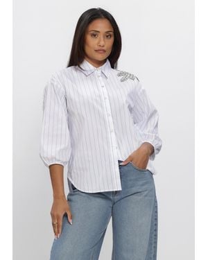 Jansen Amsterdam Damen Blusen Parisa Blouse Cs 772 Stripe 3/4 Sleeve Shiny Stones Embellissement - Weiß