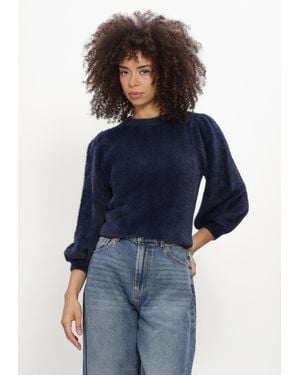 Catwalk Junkie Damen Pullover & Cardigans Fuzzy Puff Sleeve Knit - Blau