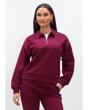Calvin Klein Damen Pullover & Cardigans Ls Archive Terry 1/4 Zip Polo Sw - Rot