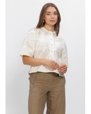 ROUGE EDIT Damen Blusen Rouzoekla 2/4 O-Neck Top - Natur