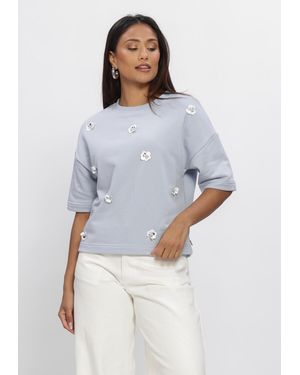 Jansen Amsterdam Damen Pullover & Cardigans Noa Trui Sw 170 Sweat Short Sleeve Flower Sequins - Blau