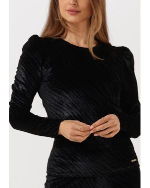 Colourful Rebel Joss Zebra Velvet Gathered Top - Schwarz
